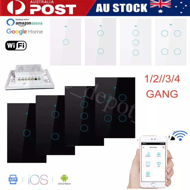 WiFi Smart Home Switch Touch Switch Wall Panel For Alexa Google 1/2/3/4 Gang -AU