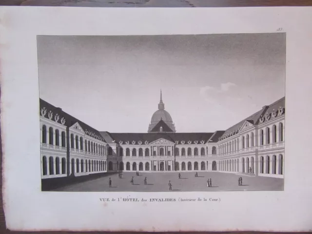 Gravure 1839 Paris Vue De L'hotel Des Invalides Intérieur Cour