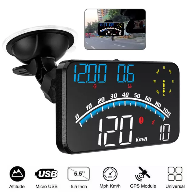 5.5" Car Digital GPS Speedometer  Display Overspeed MPH/KM Tired Warning Alarm