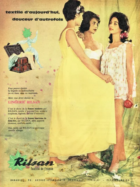publicité Advertising 0821 1960    lingerie nuit Rilsan  sous vetements