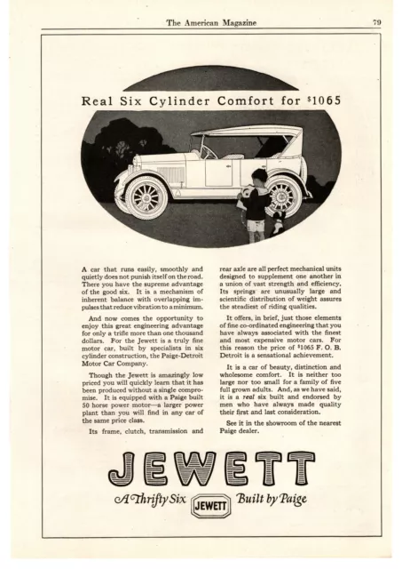 1922 Jewett Thrifty-Six 50 HP 6 Cylinder Paige Detroit Motor Company Print Ad