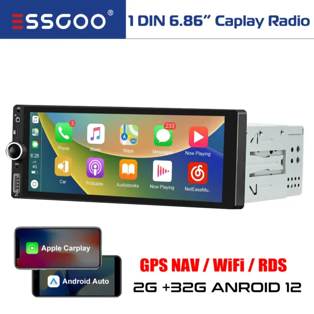 Single DIN Android Car Stereo Head Unit Carplay GPS Navigation Wifi Radio 2+32G