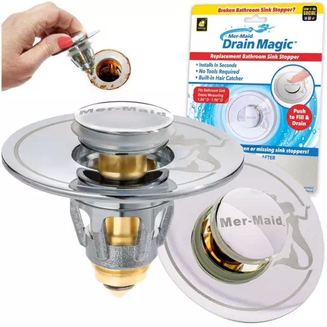 Mer-Maid Drain Magic Universal Sink Stopper, Instantly Replace Broken Stoppers