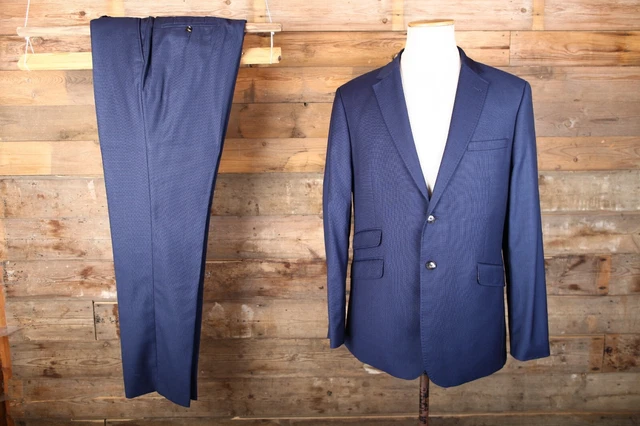 Ted Baker tuta adattabile su misura 44R 34W 32L lana a scacchi blu uccellino