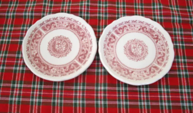 Vintage Syracuse China Strawberry Hill Red Flowers 5 1/2" Plates ~ Set of 2 ~
