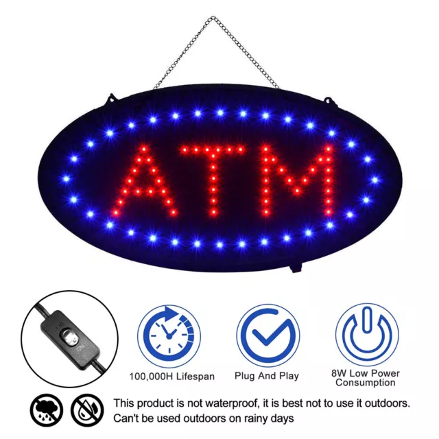 Animated Motion Ultra Bright LED Neon Light Business "ATM" Sign with ON/OFF