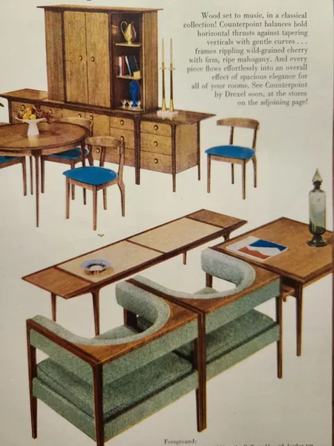 Vintage Print Ad 1956 Drexel Counterpoint MCM Long Crisp Linear Buffet Chair Bed