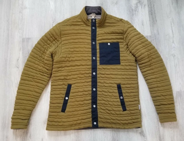 Duluth Trading Medium Flintlock Full Snap Mock Neck Olive Green Navy Blue Jacket
