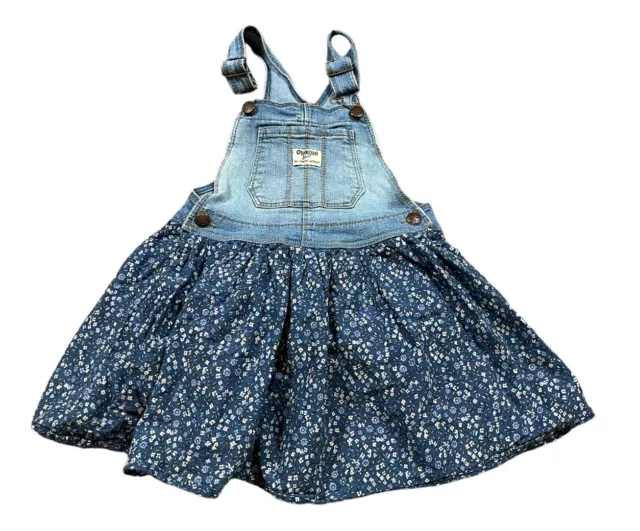 Osh Kosh B’Gosh Blue Floral Print Youth Toddler Girl Size 5T Denim Overall Dress