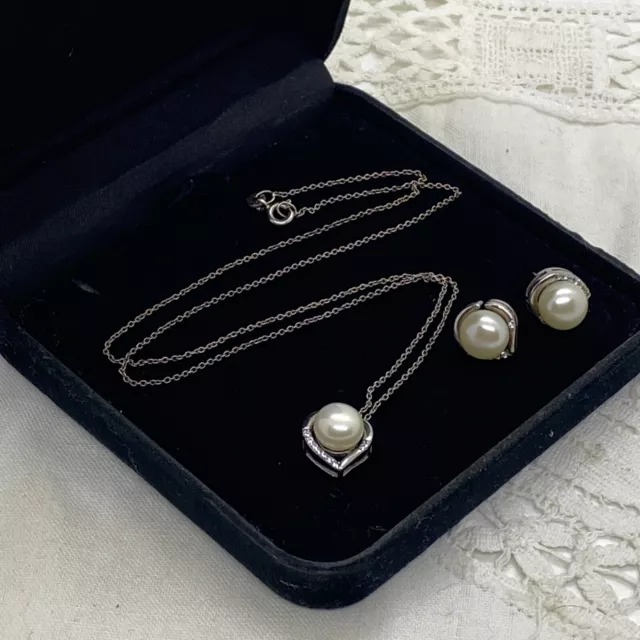 STERLING SILVER Baroque Pearl Pendant Necklace & Earrings Set 925 Chain Gift