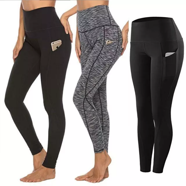 WOMENS HIGH WAIST Gym Leggings Pocket Fitness Sports Running Yoga Pants Stretch 10.22 PicClick UK