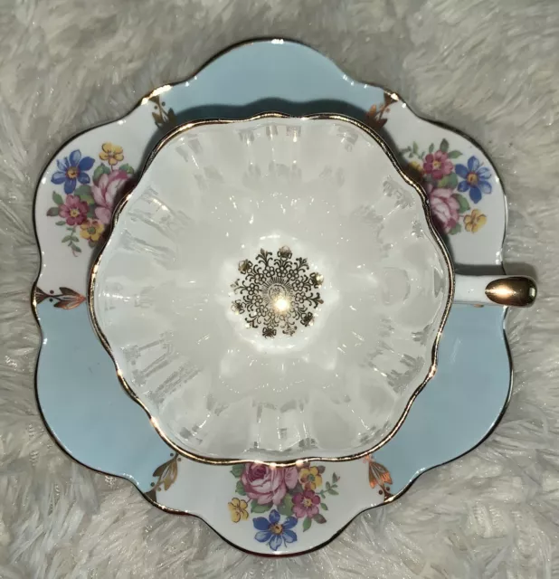 Royal Imperial Fine Bone China Teacup & Saucer - Flowers - Blue-England *FLAW