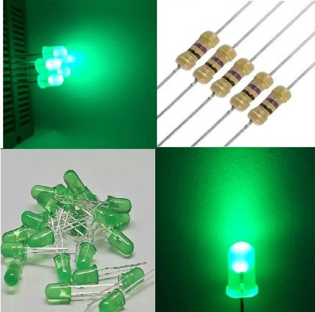 5 LED 10 mm ALTA LUMINOSITA' COLORE VERDE 1,5-3V