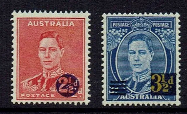 1941 KGVI . Surcharges 2 Stamps .  Mint Unhinged . Australia pre - decimal 2