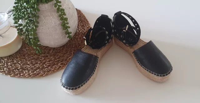 Sol Sana Leather Platform Black Sandals Ankle Strap Rivot Size 38 Never Worn