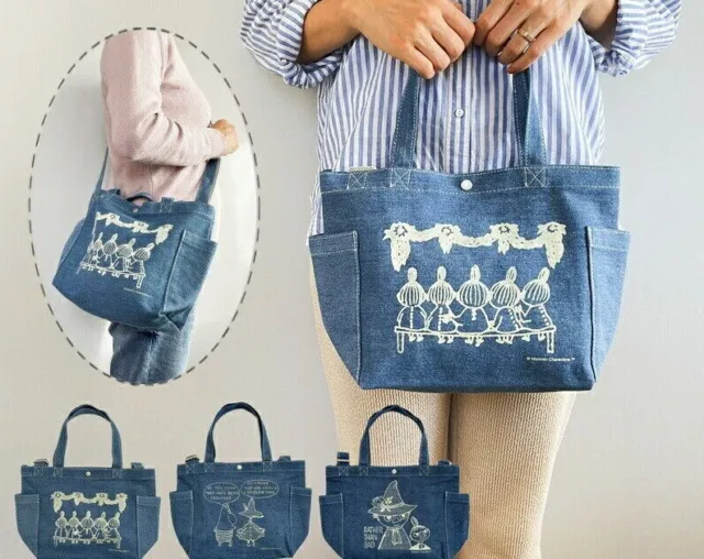 Moomin Soft Denim 2WAY Shoulder Bag Tote Blue W33×H22cm 13.0x8.7" Japan New