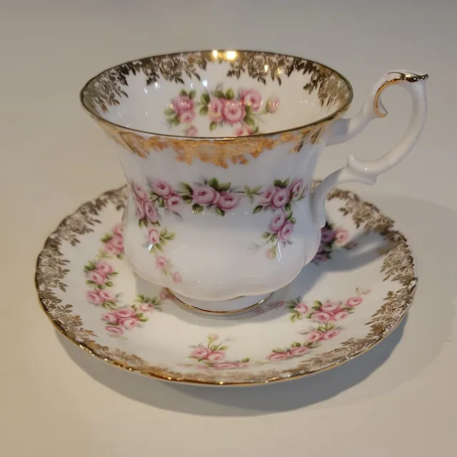 Royal Albert Dimity Rose Demitasse Tea Cup And Saucer ~ Gold Floral Trim