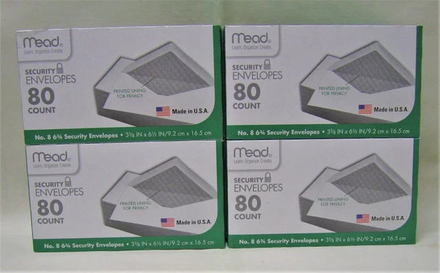 (4 Pack) Mead Security Envelopes 80 Per Box 6 3/4 No. 8 Made in USA NEW Business