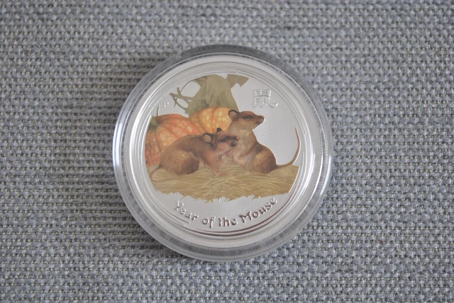 2008 Australia silver lunar year of the Mouse 1/2 oz  colorized