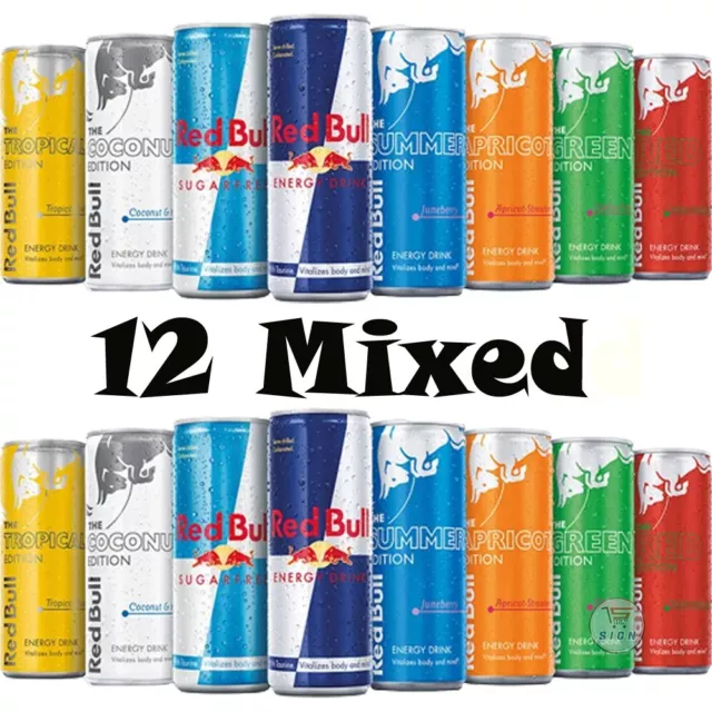 12 lattine miste Red Bull Energy Drink edizione estiva 250 ml | ANGURIA, TROPICALE ecc.