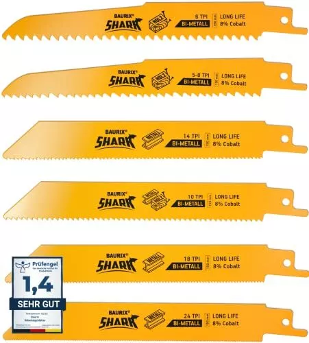 BAURIX® Lame de scie sabre sauteuse - SHARK® [6 pièces] - 150 mm - 5/8 a 24 TPI