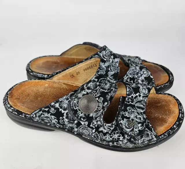 Finn Comfort Sansibar Black Roses Nappa Leather Wedge Sandals Size: 39 D / US 8