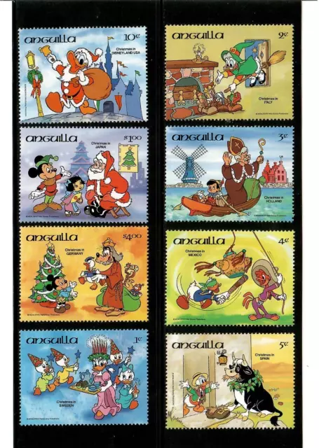 Anguilla 1984 - Disney Mickey - Christmas - Set of 8 Stamps Scott #596-604 - MNH