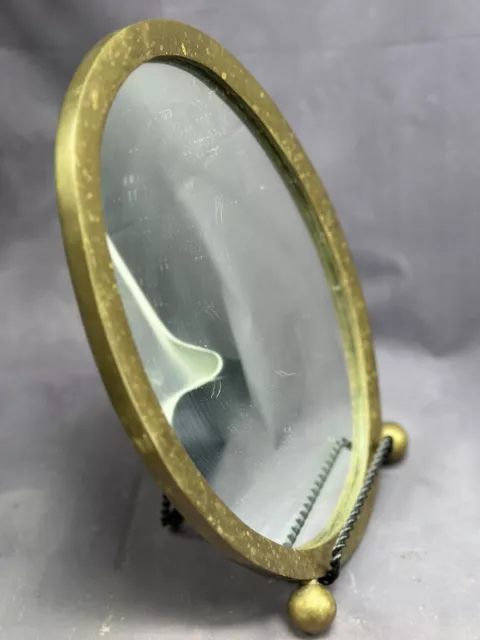 Vintage Art Nouveau Solid Brass Oval Table top Mirror Heavy