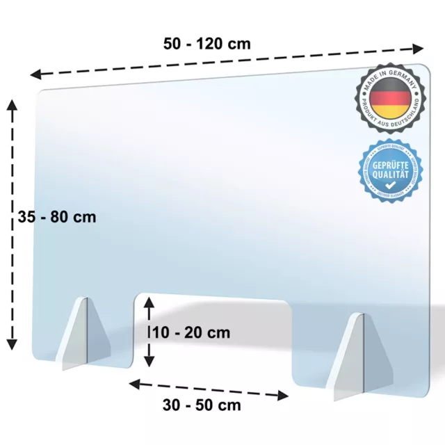 Schutzscheibe Spuckschutz Acrylglas mit/ohne Durchreiche Plexiglas Thekenaufsatz