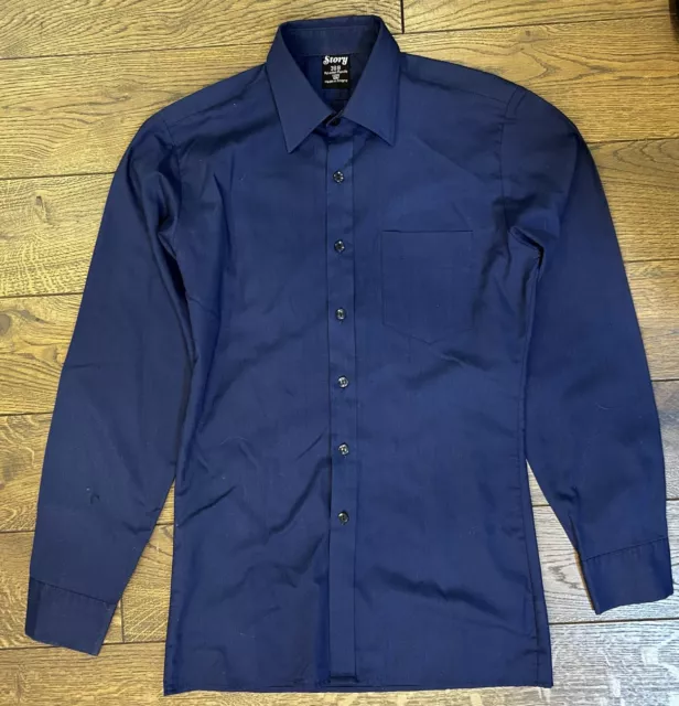 Camicia uomo blu navy stile mod anni '60 vintage 36-38 piccolo misto cotone europeo
