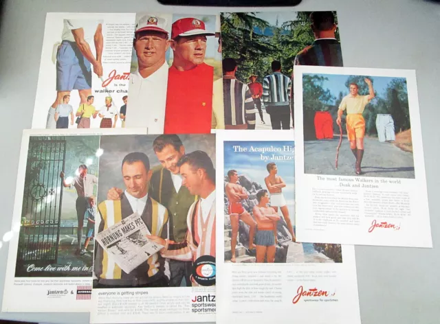 LOT of 7 / 1956 - 1963 / Jantzen Men's Sportwear Ads / Color Print Ad