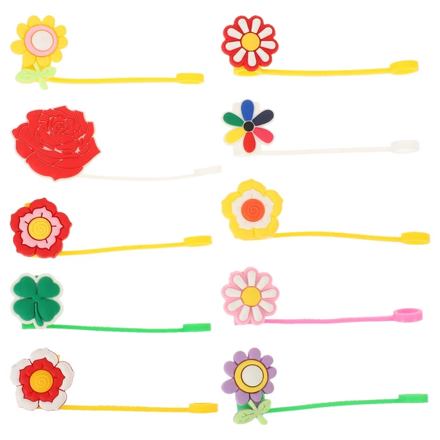 10 un. tapas de dibujos animados reutilizables para beber paja exquisito extremo de paja ornamentales