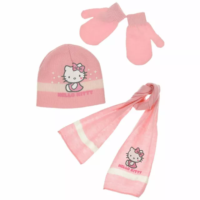 SANRIO lot bonnet + gants moufles + écharpe bébé rose HELLO KITTY taille 48