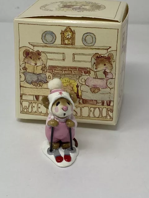 Wee Forest Folk MS-9 Skier Mouse Pink White colors Annette Petersen 1979