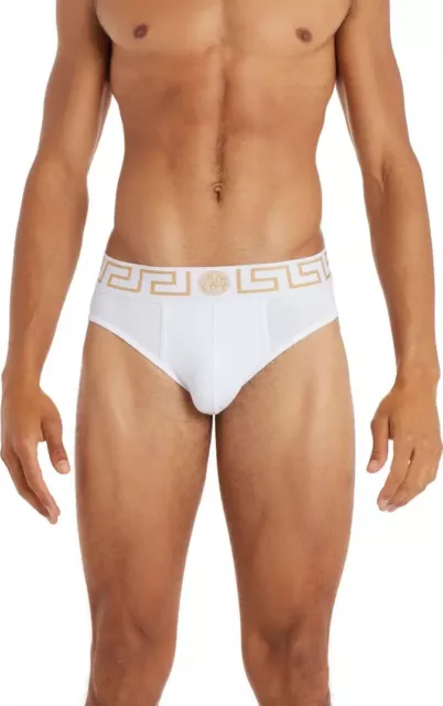NIB Versace Mens Greca Border Brief underwear White Size 5 Medium