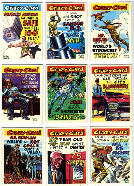 1961 Topps CRAZY CARDS - lot of 9 original trading cards