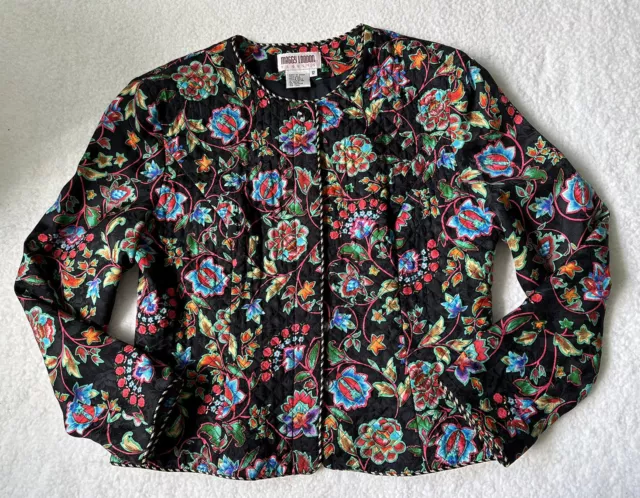 Vantage Maggy London Women’s 209% Silk Floral Quilted Button Up Jacket Size 12