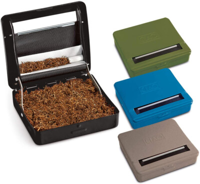★PORTATABACCO CLIPPER CON MACCHINETTA PER ROLLARE ROLLING BOX GOMMATO VERDE★ 