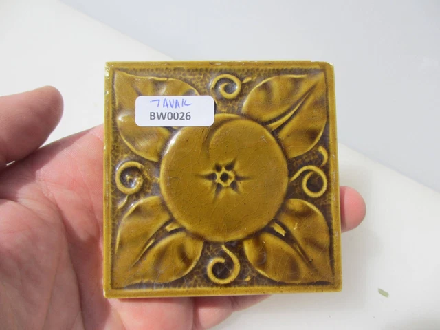 Vintage Ceramic Tile Green Tiles Antique Flower Leaf Nouveau Old 3"W - £6 each