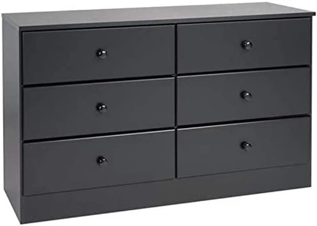 Astrid 6 Drawer Double Dresser for Bedroom, 16" D X 47.25" W X 28.25" H, Black