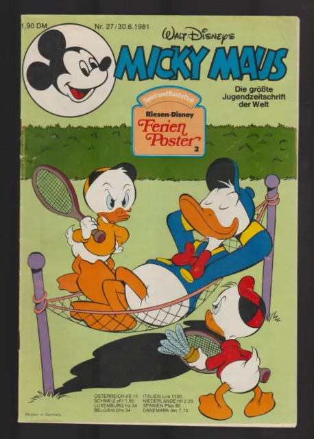 Micky Maus  Heft Nr.27  vom 30.6.1981  mit Beilage (Ferien Poster)