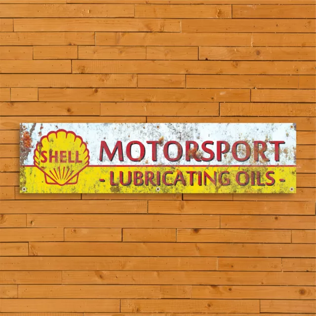 Shell Car Logo Vintage Style PVC Banner - Garage Workshop Mancave Sign - Retro