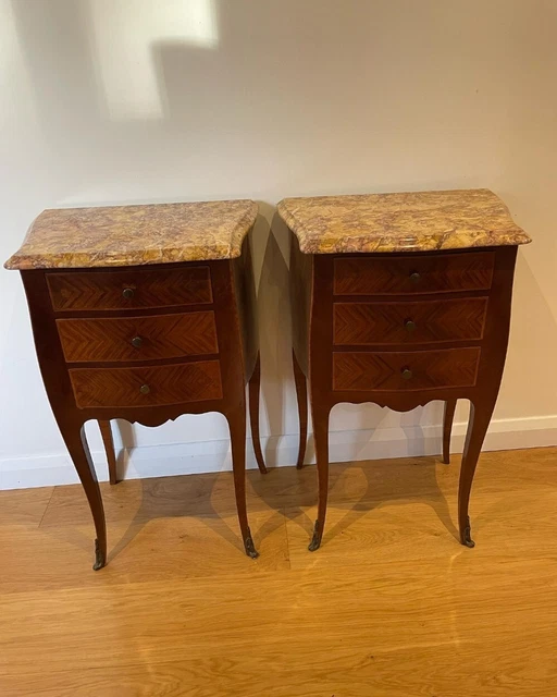 Pair of Early 20th Century Antique Marble Topped Bedside Cabinets / Lamp Tables