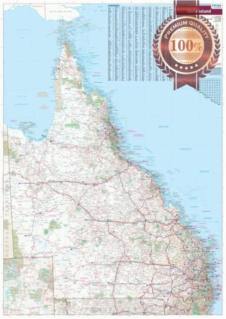 Detailed Queensland State Roads Qld Map Of Australia Aus Chart Premium Poster