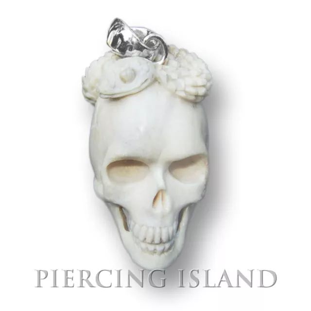 2cm Skull Totenkopf Schlange Okkult Amulett Anhänger Horn mit ECHT Silber PB252