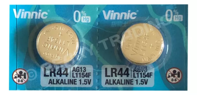 AG13 L1154 LR44 A76 | Vinnic Quality Brand |  Alkaline Battery 1.5v  | Pack of 2