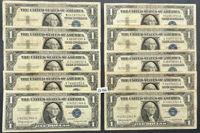 TEN Blue Seal $1 Dollar Silver Certificates ~ One Dollar Silver Certificates