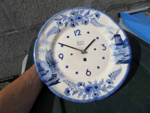ancienne pendule horloge murale clock assiette decor delft  JAPY  60's