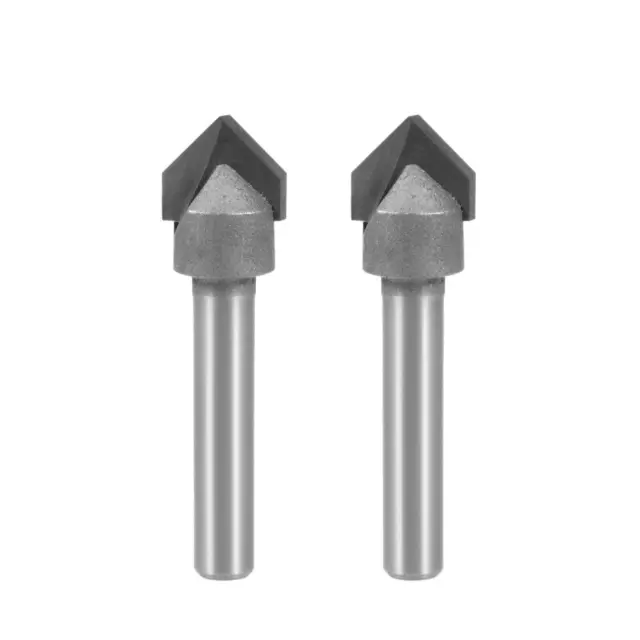 90 Gradi V-Scanalata Fresa Punta 1/2" Diametro con 1/4" Mandrino2pz (Grigio)