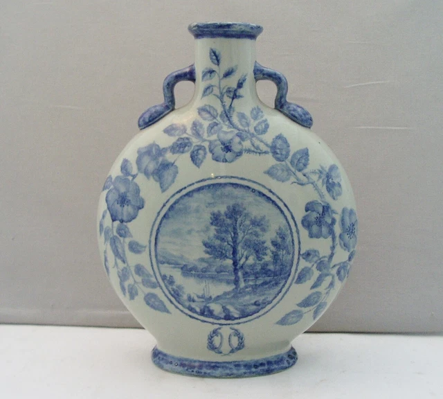 Antique Minton Art Pottery Moon Flask Vase Hand Painted Landscape Signed E Coste